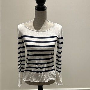 Aritzia Striped Boatneck Long-Sleeve Top - White & Navy